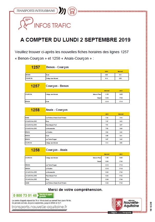 Modification horaire bus scolaire - Mairie de Courçon